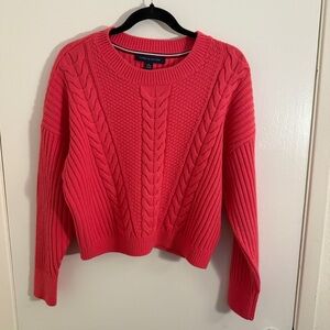 Tommy Hilfiger Women's XS Coral Pink Cable Knit Sweater Cropped NWT